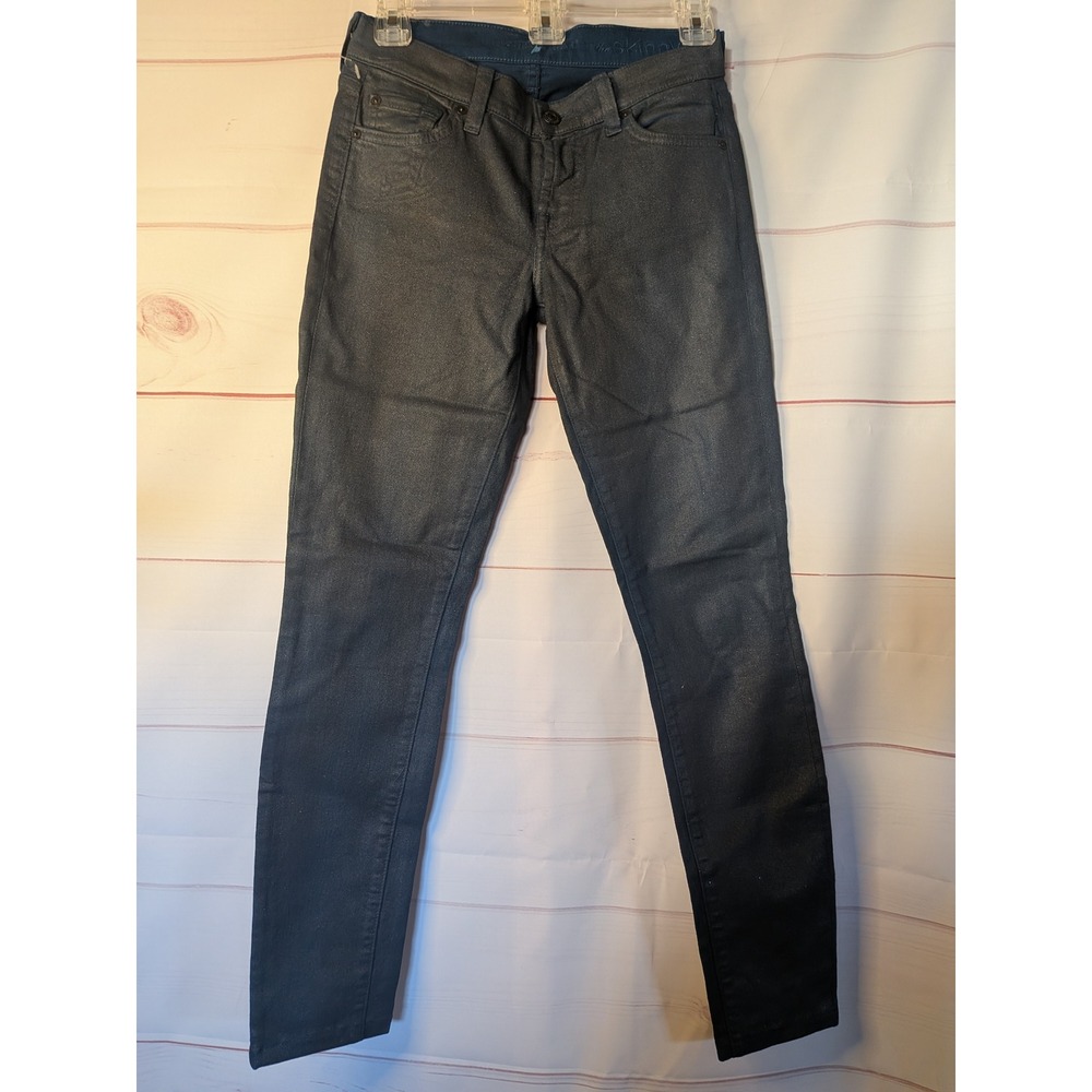 7 for All Mankind - The Skinny Shimmering Jeans Black  Sz: 24 Retail $238 - Picture 2 of 9